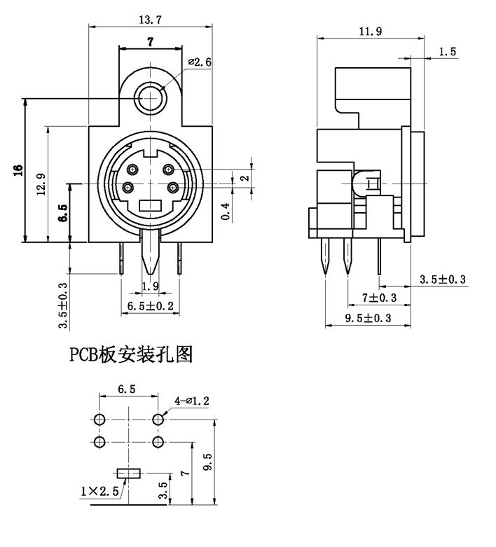 DSW & Mini Din Jack, 4Pin, Receptacles, Through Hole Type_DSW & Mini