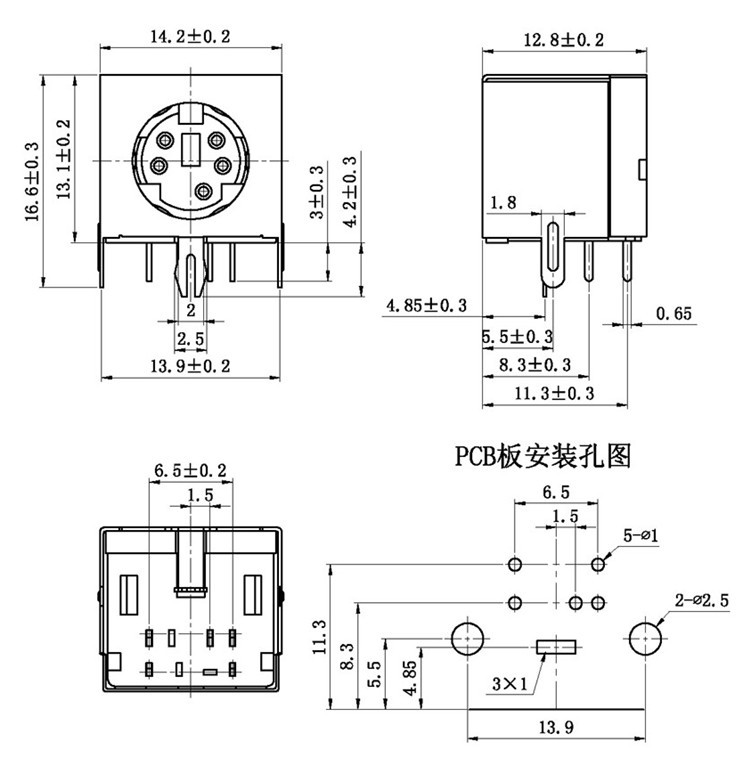 DSW & Mini Din Jack, 5Pin, Receptacles, Through Hole Type_DSW & Mini
