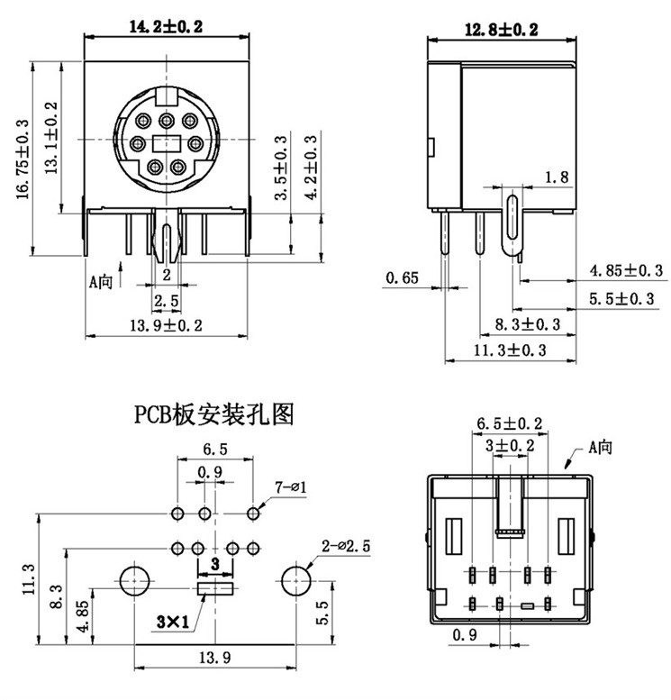 DSW & Mini Din Jack, 7Pin, Receptacles, Through Hole Type_DSW & Mini