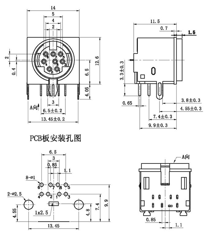 DSW & Mini Din Jack, 8Pin, Receptacles, Through Hole Type_DSW & Mini