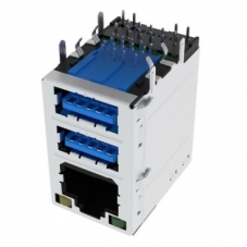 RJ45 Tab up over USB 3.2 Gen1 stack Through Hole 2.5G Base-T