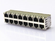 2X8 Stacked RJ45 Modular Jack With Transformer 1000BASE